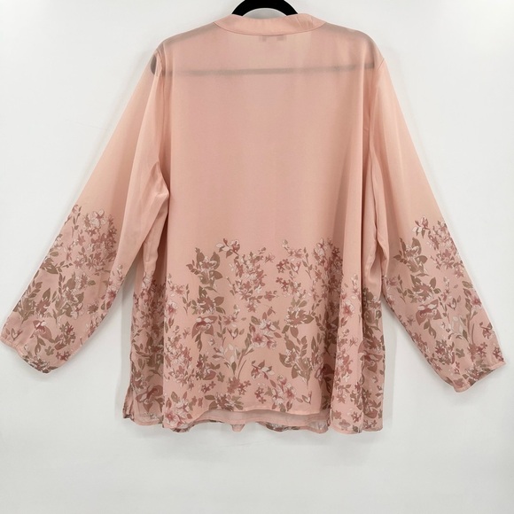 Coldwater Creek Sheer Pink Floral Print Chiffon Tunic Blouse Top 2X - Picture 2 of 10